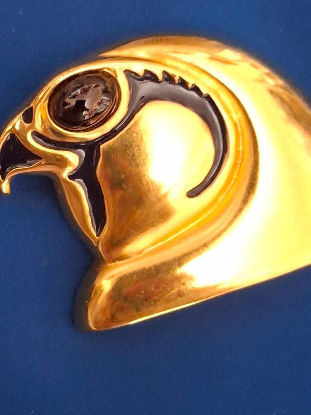 MMA Falcon Head Gold Brooch with Black Enamel Accent Large